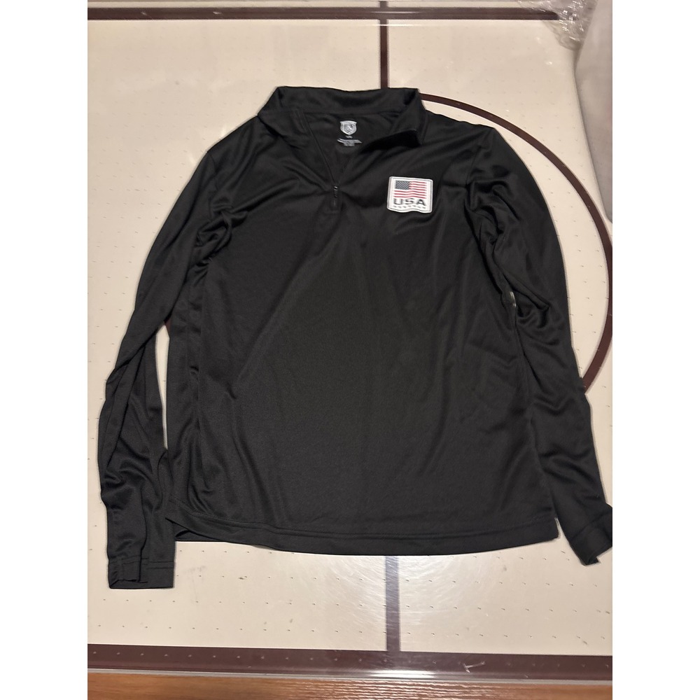1283 Eleven VS Eleven Mens Large Black USA Flag Quarter Zip Pullover